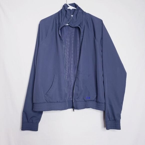 Under Armour Gray Semi Fitted Zip Up Windbreaker Jacket Women's Size Large - Picture 6 of 9